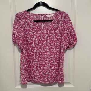 LC Lauren Conrad Fuchsia and White Floral Blouse